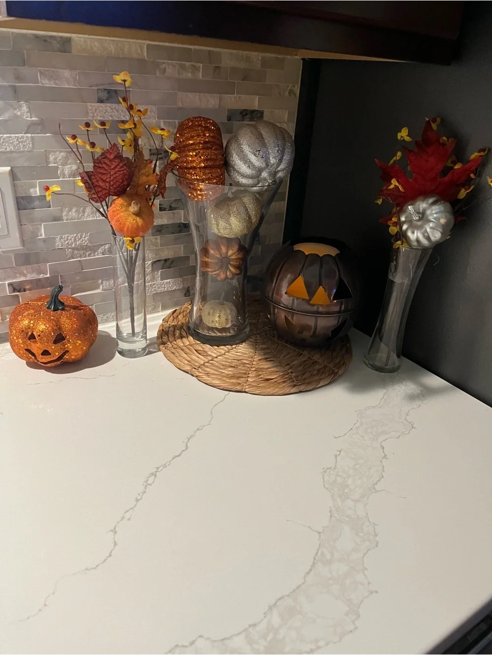Fall Home Decor Bundle Vases Artificial Plants Pumpkin Orange Thanksgiving